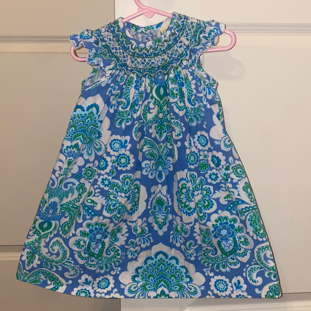 Blue and greeen paisley smocked dress